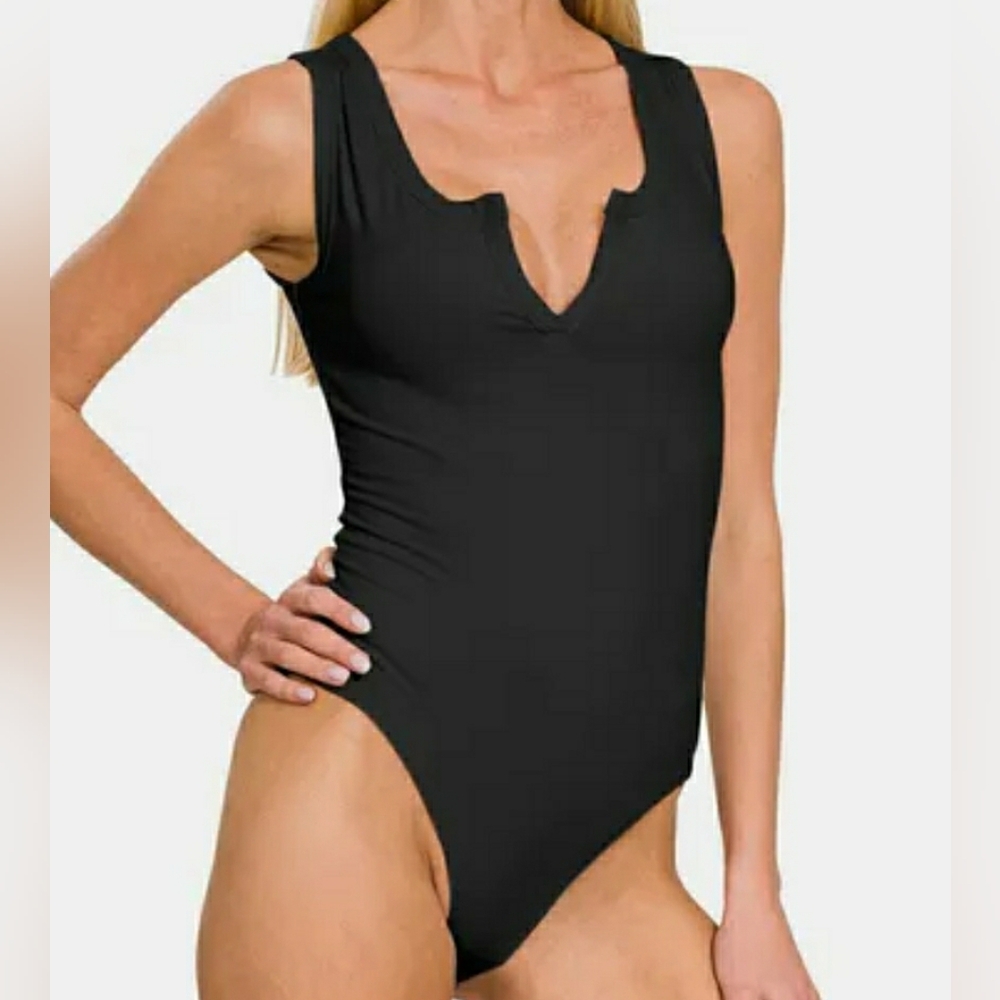 ZENANA MT-9062BA BRUSHED DTY SPLIT NECK BODYSUIT  SIZE: MEDIUM